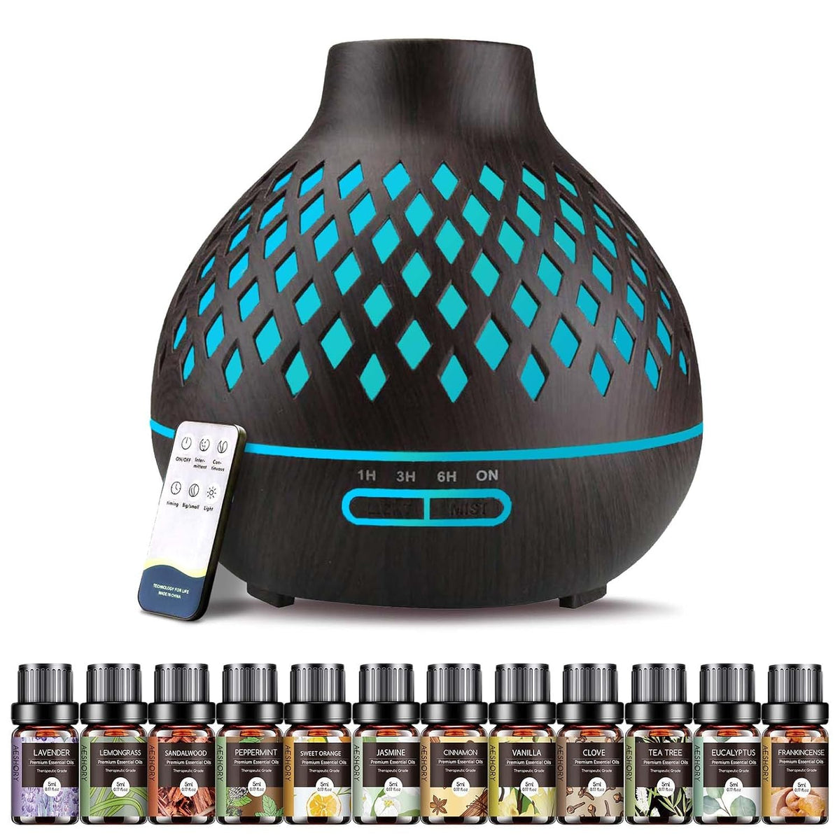 Aeshory Essential Oil Diffuser & 12 Essential Oils Set