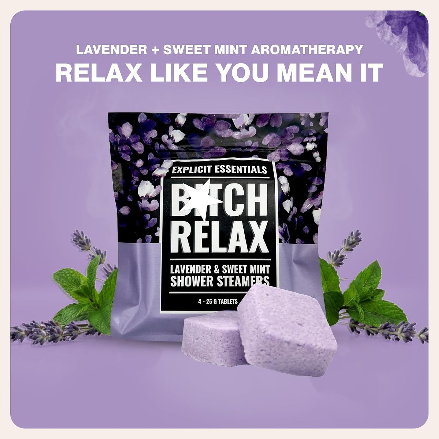 Explicit Essentials B Relax Shower Steamers | Lavender Mint Aromatherapy Shower Steamers for Relaxation & Stress Relief | Spa Shower Gift for Self-Care, Birthdays & Holidays