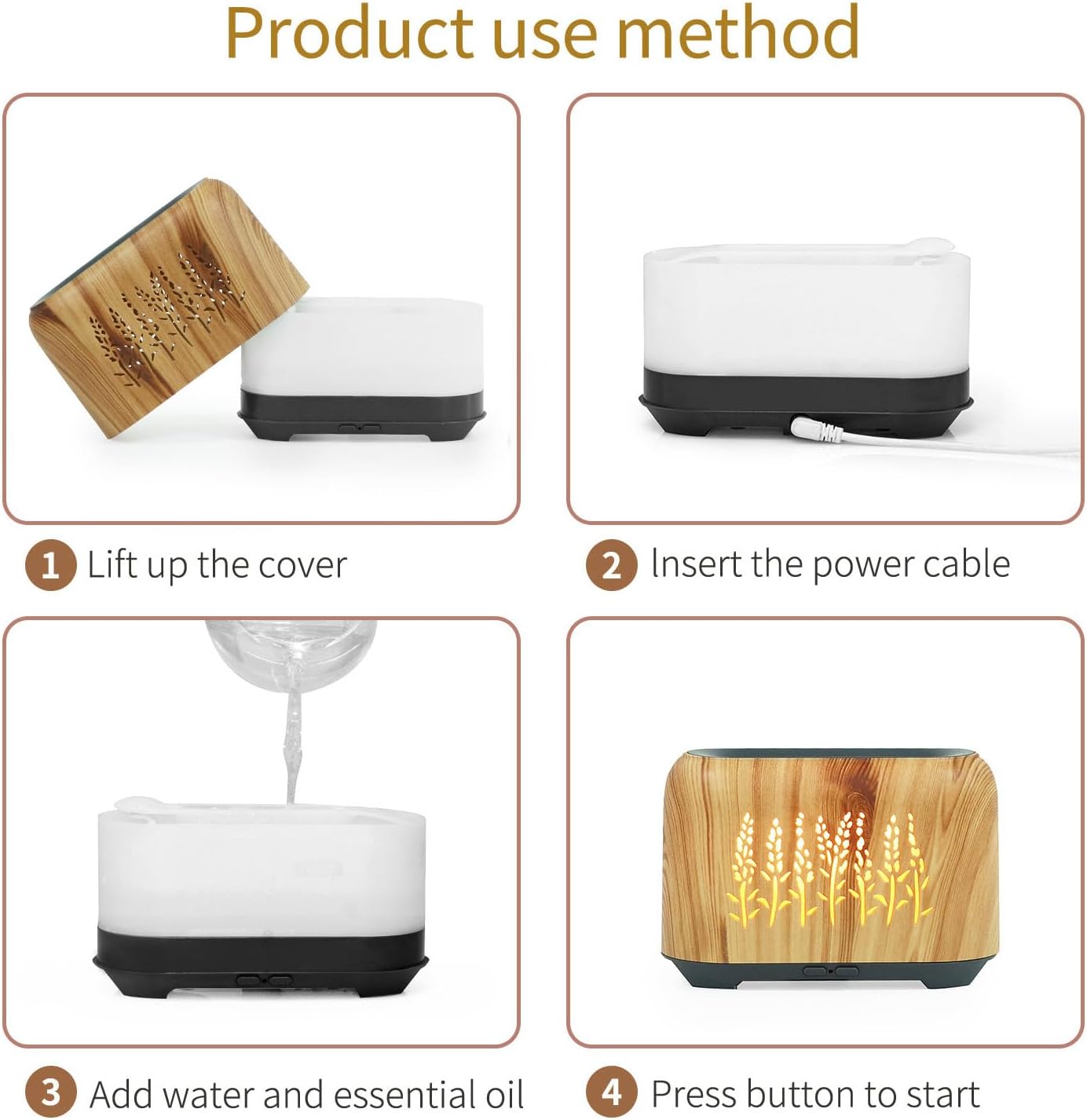 Ultrasonic Humidifier for Essential Oils USB Simulated Aromatherapy Expandable Fragrance Machine for Home (Light Wood Grain)
