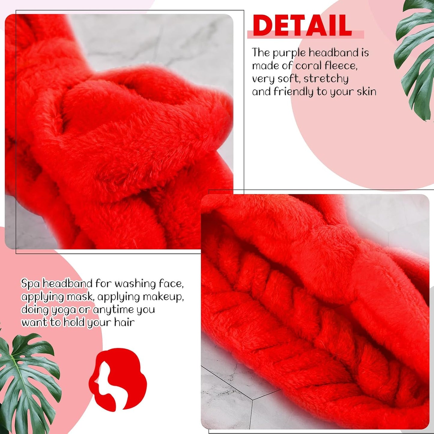 Hanaive 3 Pcs Face Wash Headband and Wristband Set Bow Spa Headbands Face Wash Arm Cuffs for Women Makeup Skincare Bath Headbands Wrist Bands for Washing Sleepover Party Supplies(Red)