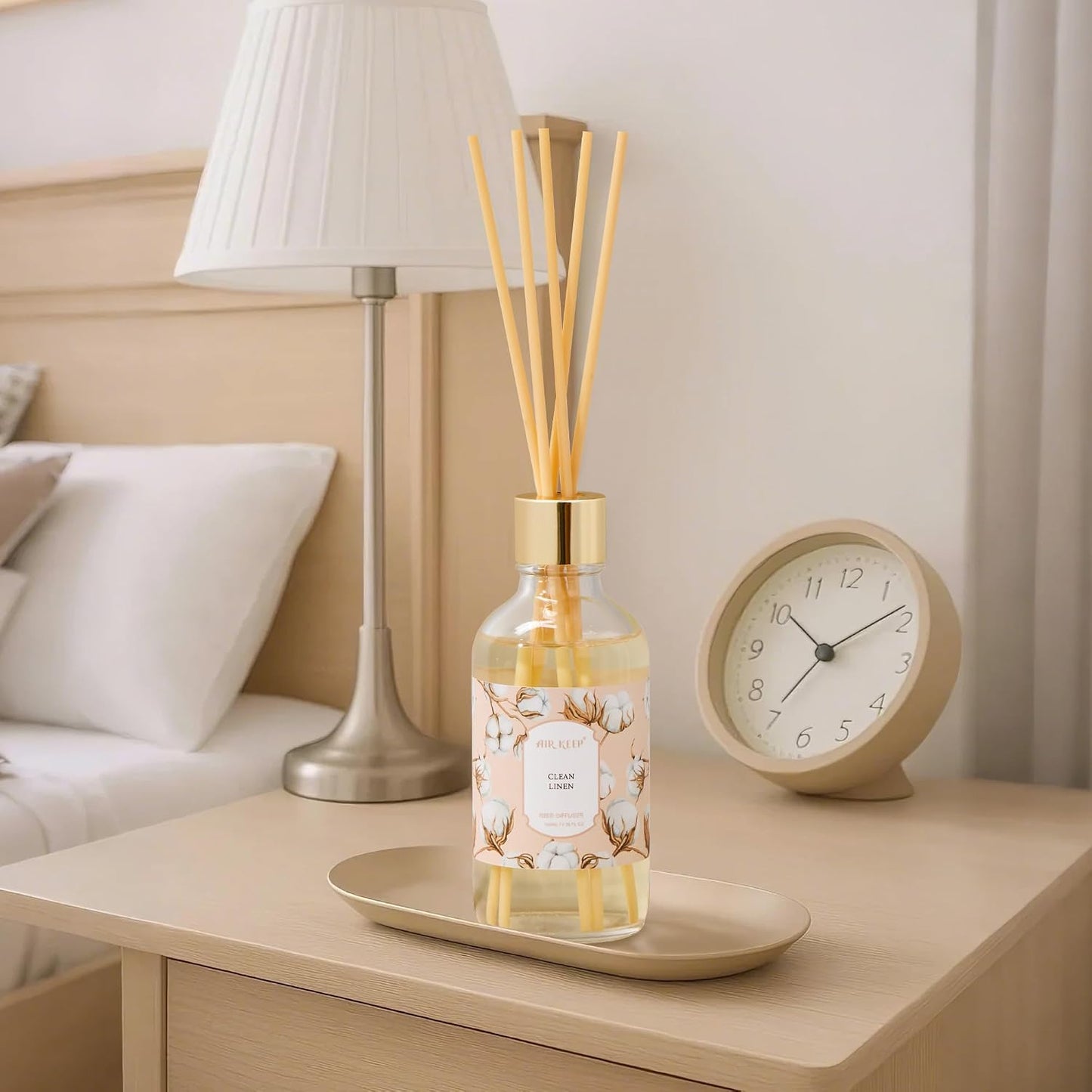 Airkeep Reed Diffuser Oil Set with Reed Sticks, Clean Linen Aromatherapy Oil Scent Diffuser for Home Office Bathroom Decoration Perfume and Gifts 3.38 oz/100ml