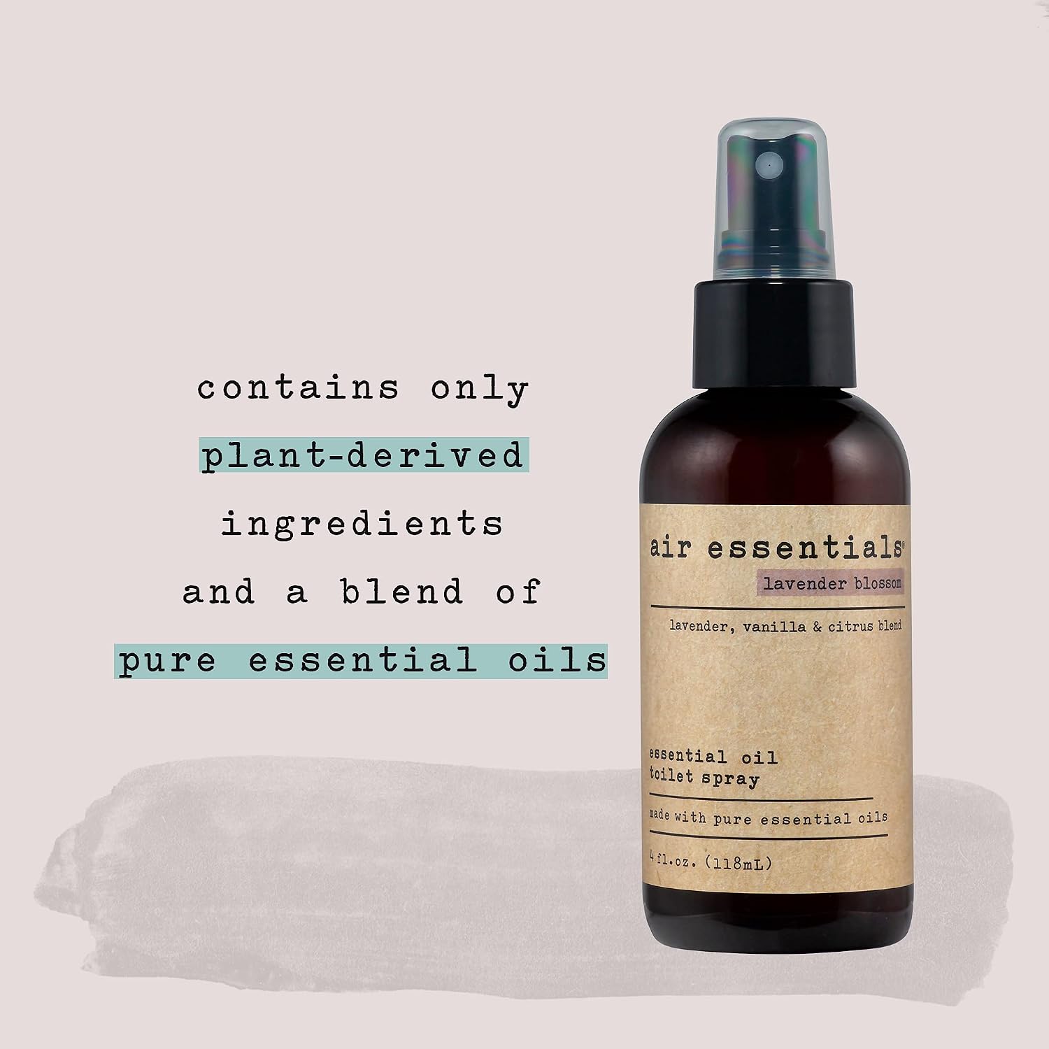 Air Essentials 4 oz Essential Oil Toilet Spray - Eliminate Bathroom & Toilet Odors with Pure Essential Oils - Air Freshener Made with Clean Plant-Derived Ingredients (Lavender Blossom)