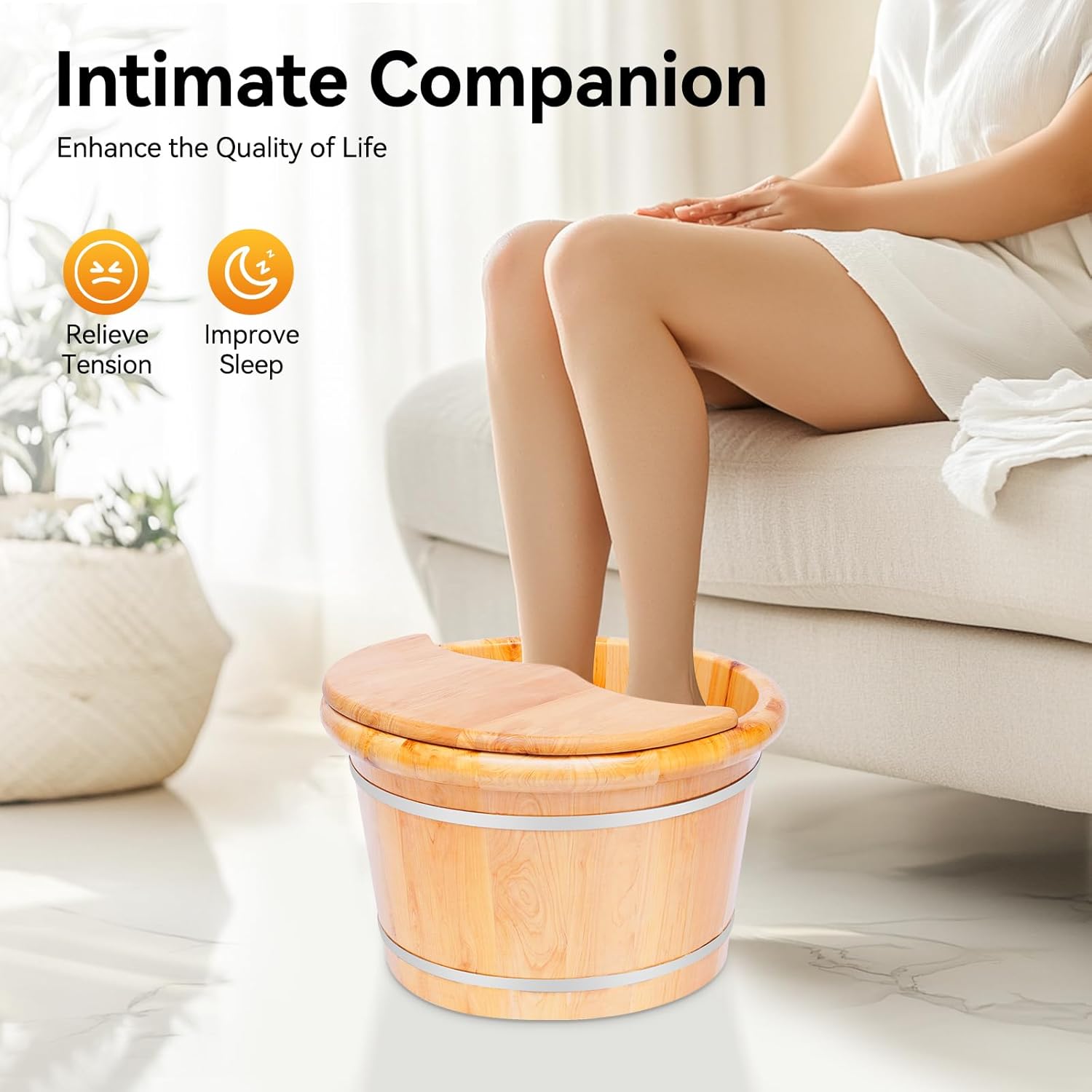 Wooden Foot Baths Bucket, Foot Massage Barrel, Thickened Spa Soaking Tub for Relaxation, Washing and Sauna, Relaxation, Wooden Foot Soaking Tub with Heat Retention
