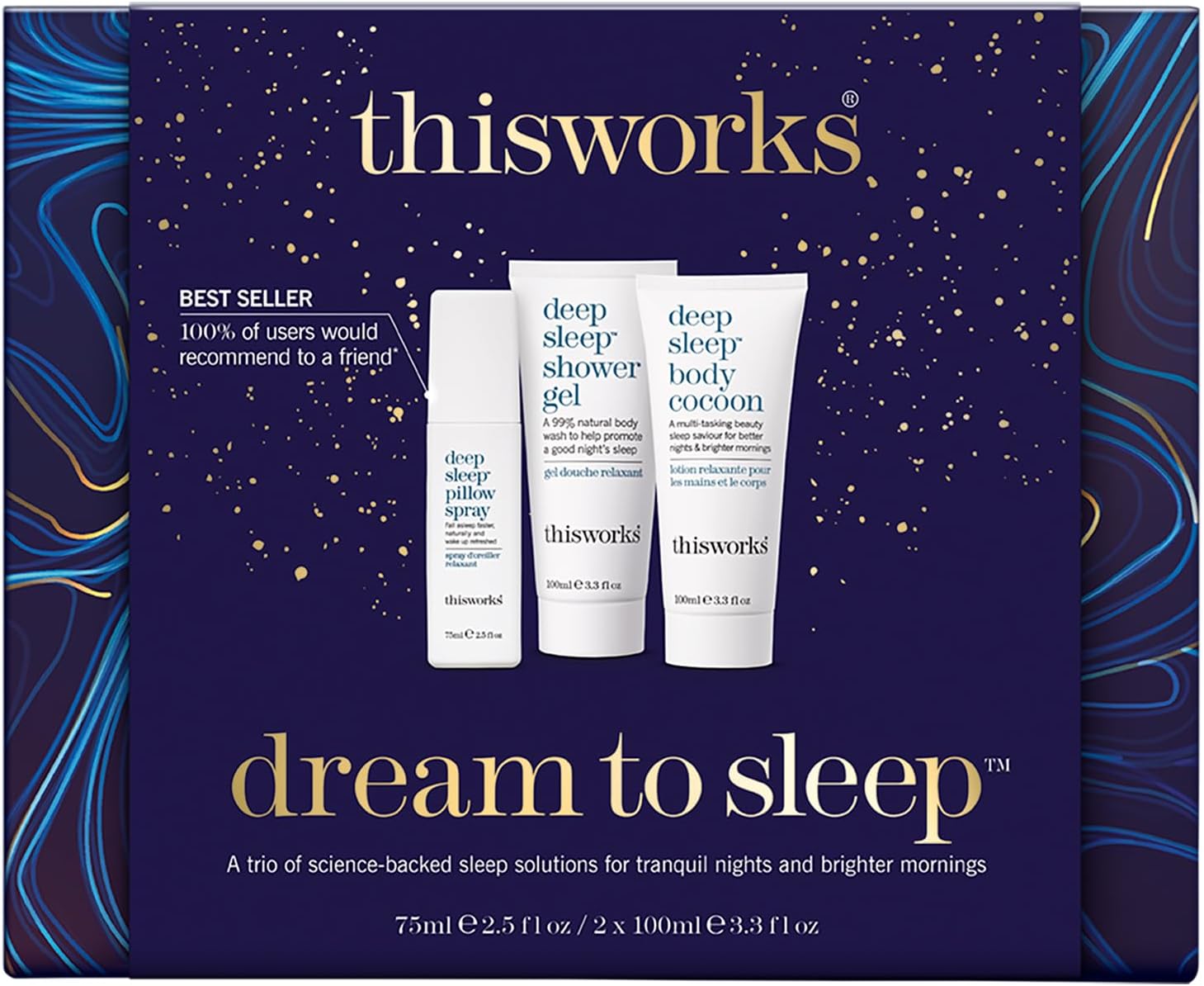 This Works Dream to Sleep Kit – Deep Sleep Pillow Spray 75ml, Shower Gel 100ml & Body Cocoon 100ml – Science-Backed Bedtime Ritual with Lavender, Chamomile & Vetivert