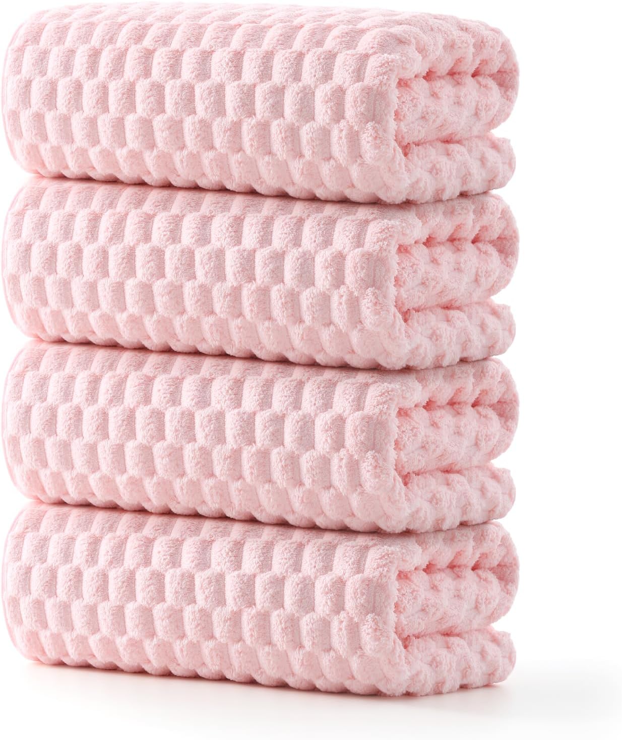 REDKISS 4 Pack Pink Microfiber Bath Towels - Extra Large Waffle Towels Set for Bathroom, Super Absorbent Towel Set of 4 Lagre, Quick Dry Bathroom Towel for Spa, Gym,Travel, Lint Free, Ultra Soft
