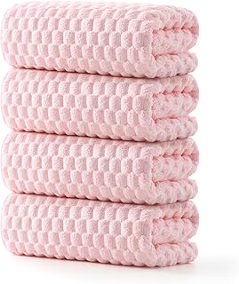 REDKISS 4 Pack Pink Microfiber Bath Towels - Extra Large Waffle Towels Set for Bathroom, Super Absorbent Towel Set of 4 Lagre, Quick Dry Bathroom Towel for Spa, Gym,Travel, Lint Free, Ultra Soft