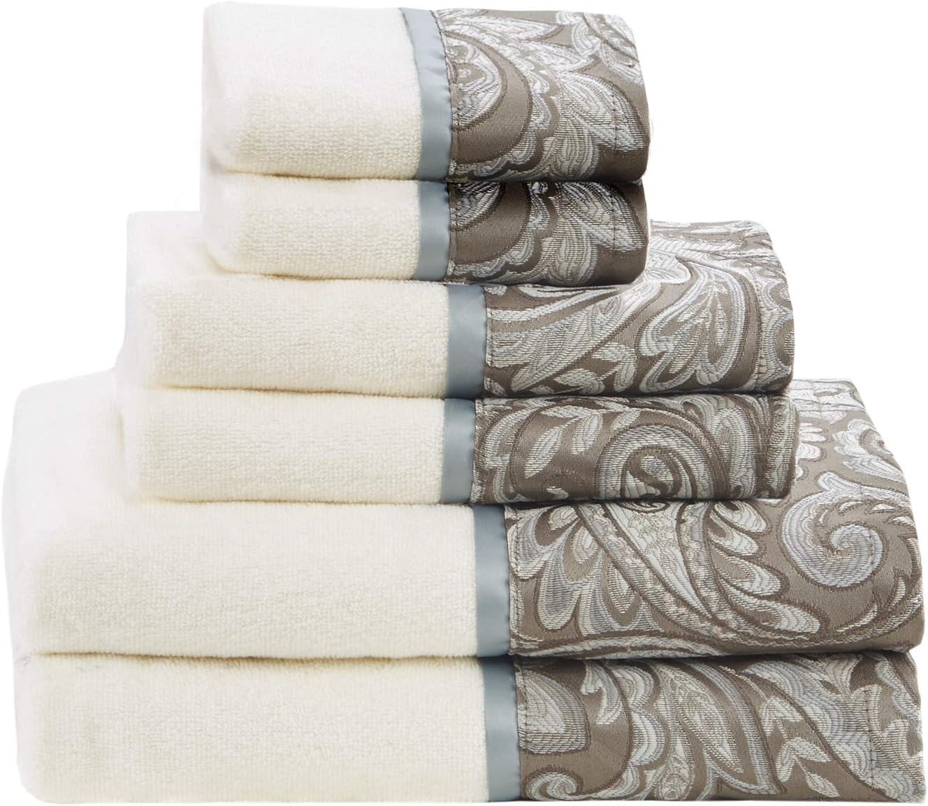 Madison Park - MP73-5310 Aubrey 6 Piece Jacquard Set for Bathroom, 2 Bath Hand Towels, 2 Washcloths, Spa Luxurious Textured Design, See Below, Blue