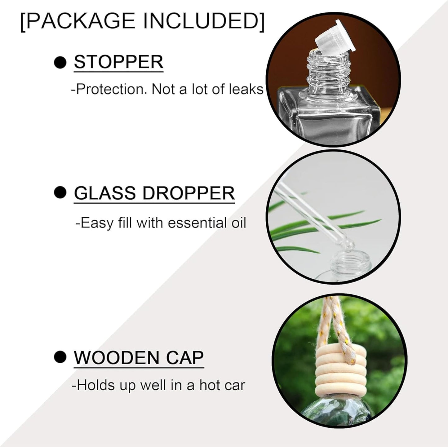 7 Pcs 8ml Hanging Car Air Freshener Diffuser,Empty Black Gradient Glass Essential Diffuser Oil Aromatherapy Fragrance Perfume Pendant Glass Vials with Wooden Caps (Skull, 8ml)