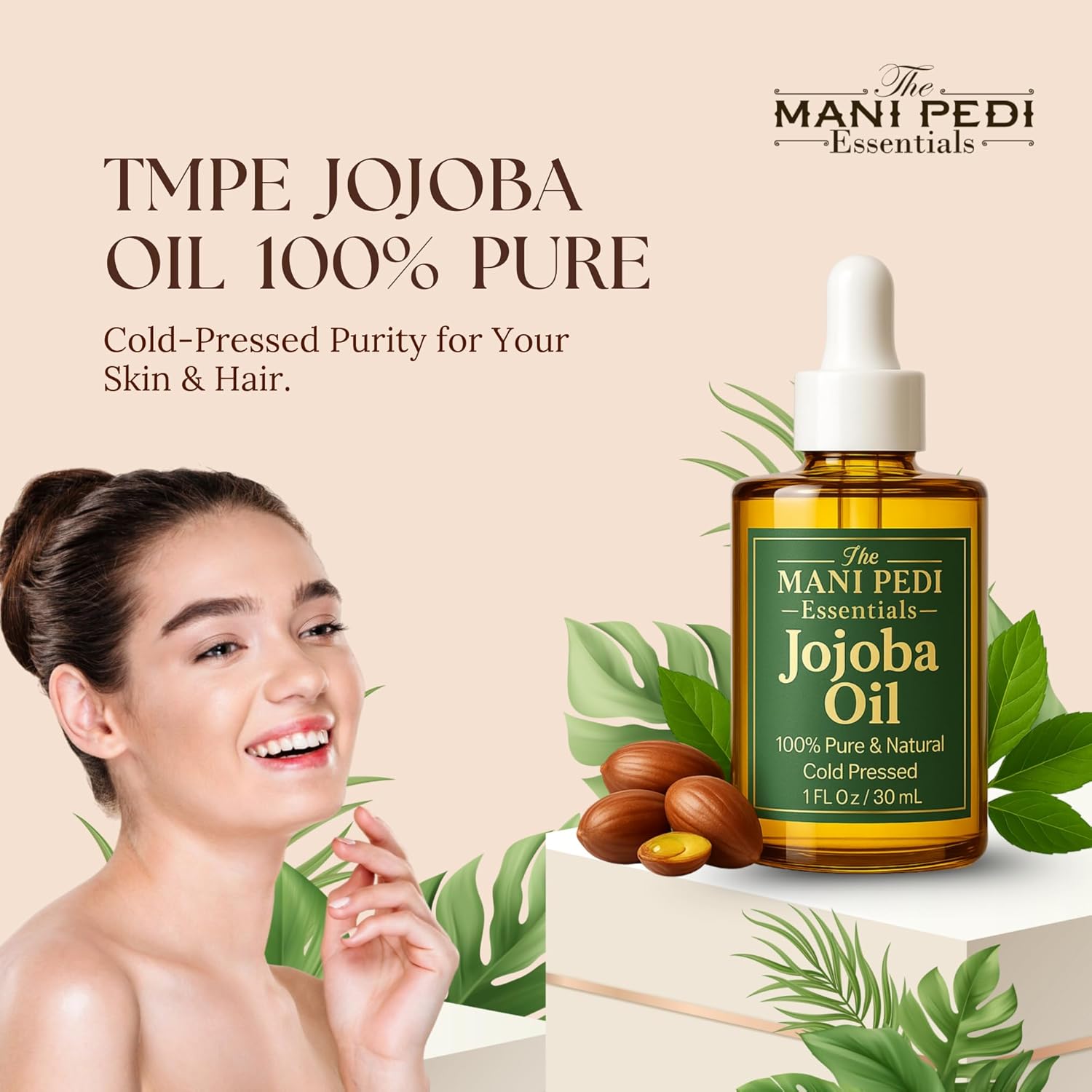 TMPE 100% Pure Jojoba Oil, Cold Pressed, Non-Comedogenic Moisturizing Oil for Hair, Face, Skin & Nails - 1 fl oz