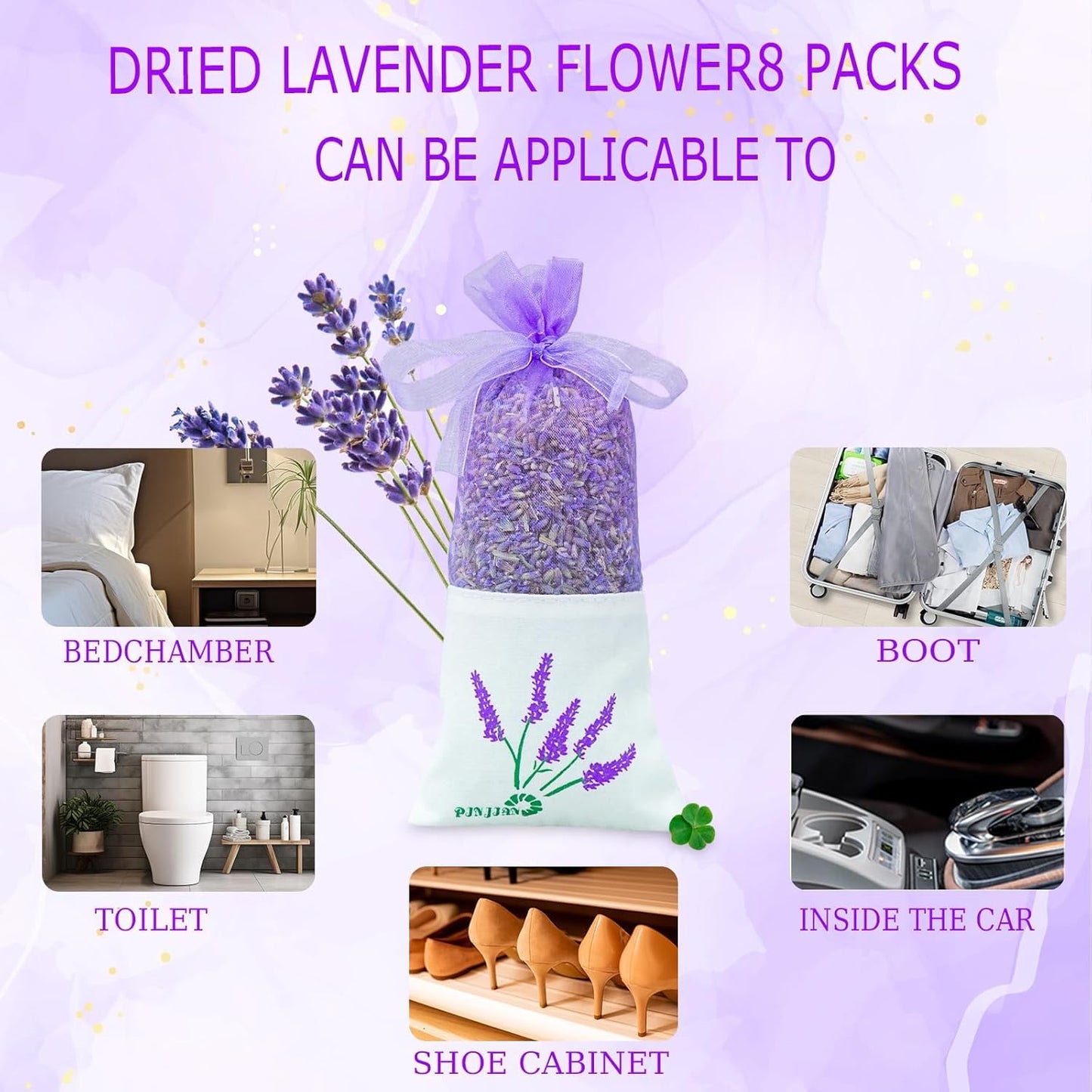 8 Packs Lavender Sachets for Drawers and Closets, Long-Lasting Lavender Scented Sachets Home Fragrance Hanging Closet Car Freshener Odor Eliminator, Smell Good for House