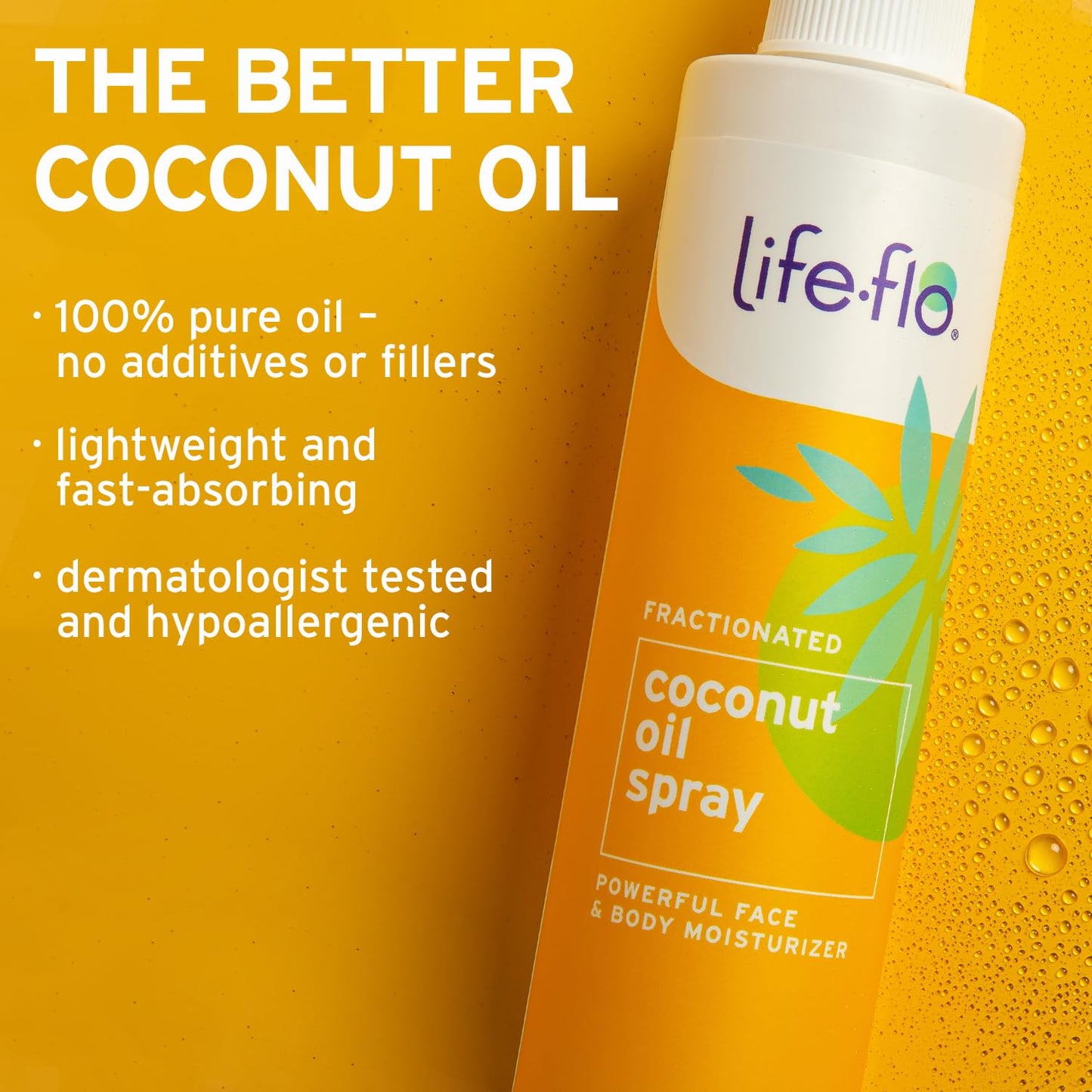 Life-Flo Fractionated Coconut Oil Spray - Liquid Coconut Oil for Skin, Hair and Nails, Lightweight Face Oil, Body Moisturizer, Cuticle Oil, Hypoallergenic, 60-Day Guarantee, Not Tested on Animals, 8oz