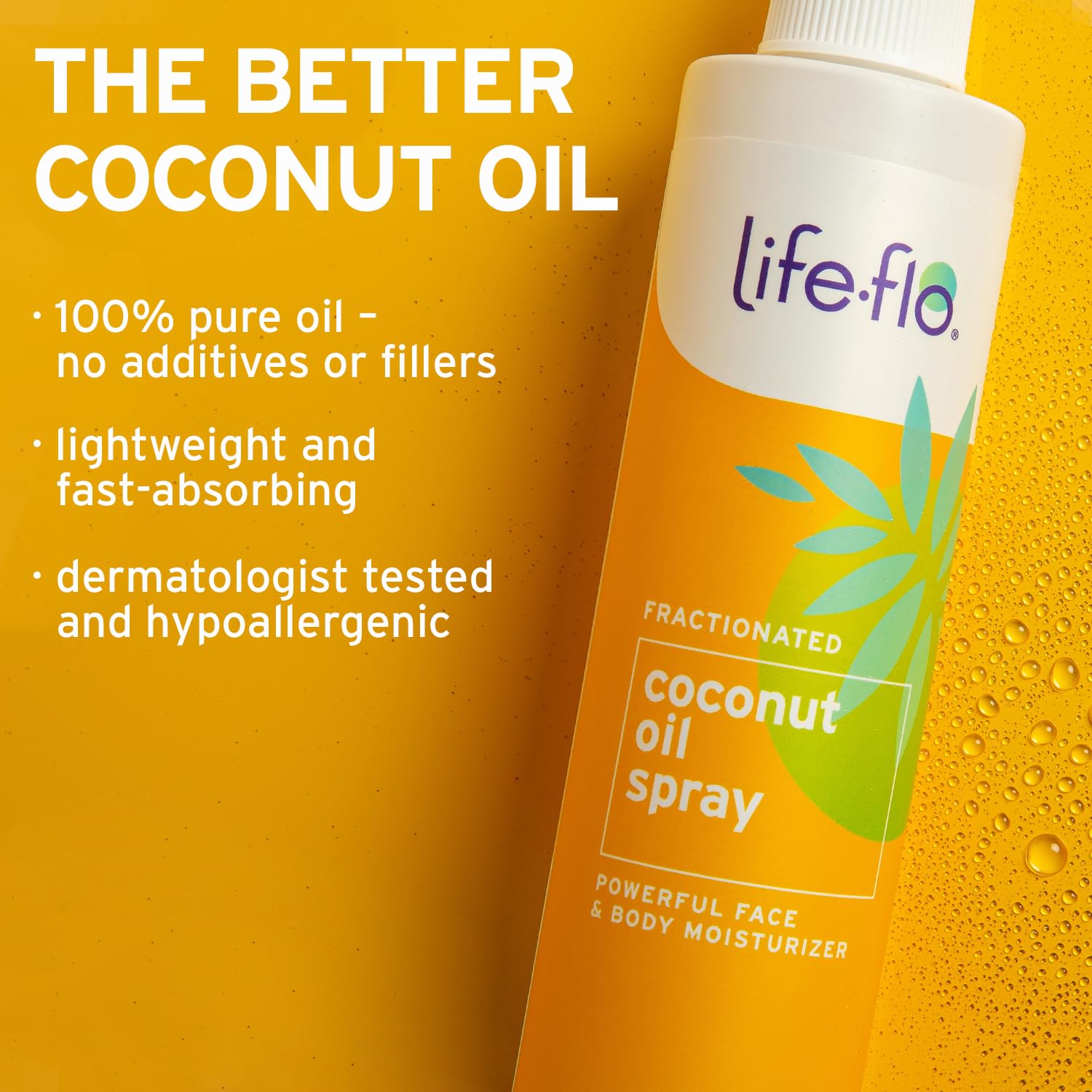 Life-Flo Fractionated Coconut Oil Spray - Liquid Coconut Oil for Skin, Hair and Nails, Lightweight Face Oil, Body Moisturizer, Cuticle Oil, Hypoallergenic, 60-Day Guarantee, Not Tested on Animals, 8oz