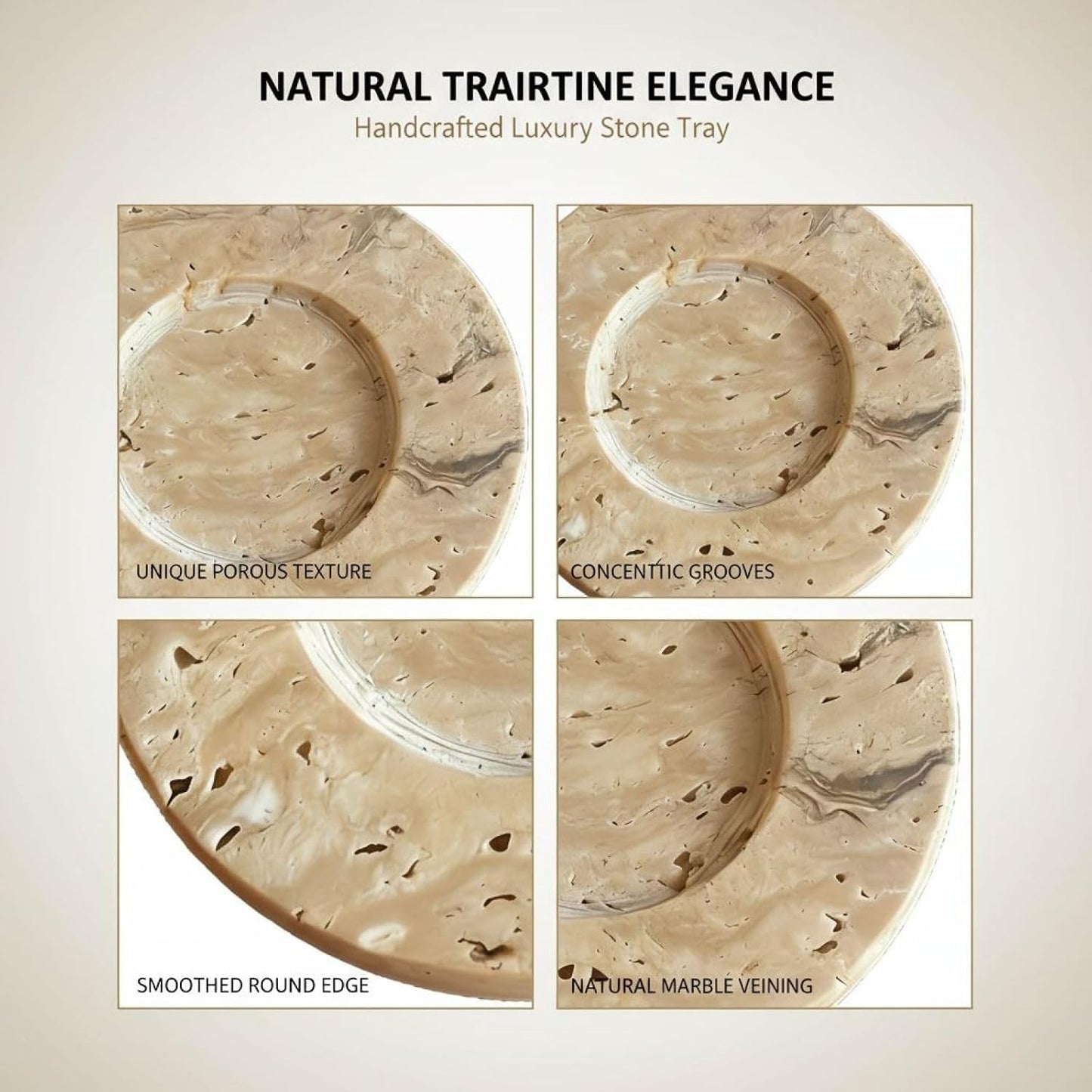 2 Pcs Travertine Marble Candle Holders, European Style, 3.93 in Round Hand-Polished Decorative Trays for Aromatic Wax, Jewelry Display, Storage, Unique Retro Decor