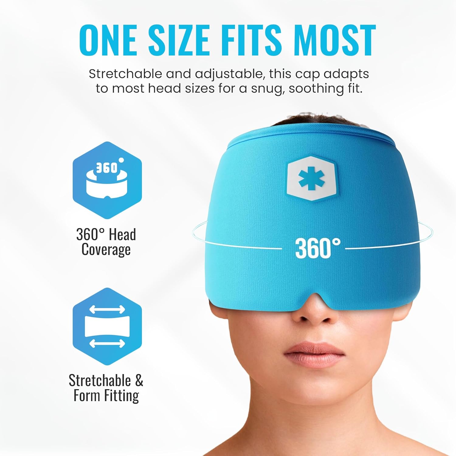 ICEWRAPS Migraine Cold Cap | Form-Fitting Migraine Relief Cap | Headache Relief Cap with 360° Head Coverage | Migraine Relief Products | Sinus Relief | Cold Therapy Headache Cap | FSA-HSA Eligible