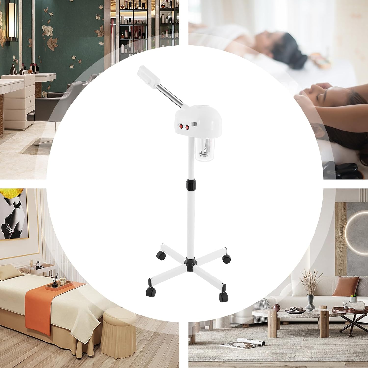 Facial Steamer Warm Mist Face Steamer | 750ml Standing Home Spa with 360° Rotating Nozzle | 107.6°F Steam, 800W, Floor Standing, White