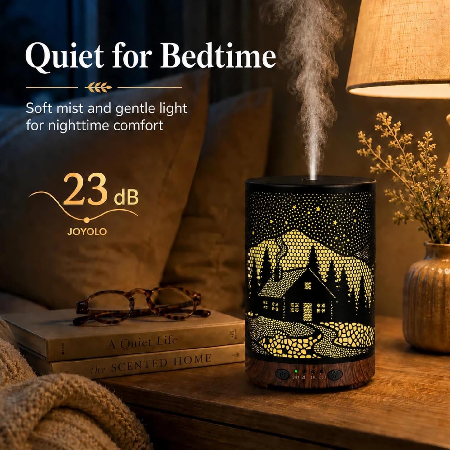 Essential Oil Diffuser, 120 ml Aromatherapy Diffuser with 7 Color Lights, Auto Shut-Off and 4 Timer Settings, Ultrasonic Cool Mist Diffuser for Home Room Office (Winter Cabin)
