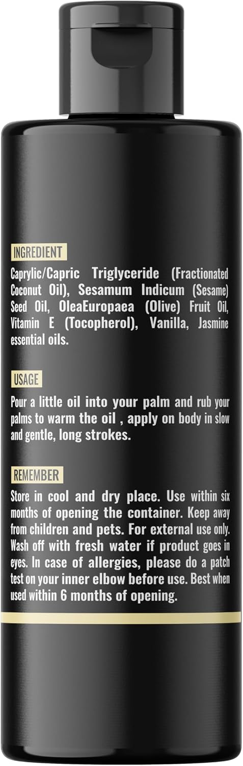 Dude's Love Vanilla Body Massage Oil Organic Non-Sticky Formula with Fractionated Coconut Oil, Vanilla &amp; Jasmine Oil -Light Moisturizing Massage Therapy - 4.05 Fl Oz