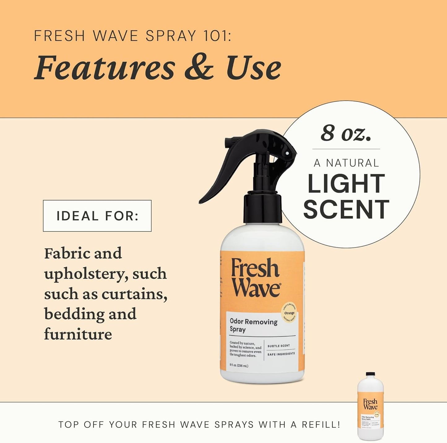 Fresh Wave Orange Scent Odor Removing Spray, 8 fl. oz. | Pack of 2 | Odor Absorber for Home, Furniture, Fabrics & Trash | Safer Odor Relief