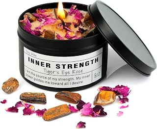 Inner Strength Soy Candle, Vegan Confidence, Focus Crystal, Empowerment Intention Gift, Grounding Meditation Candle. (8oz)