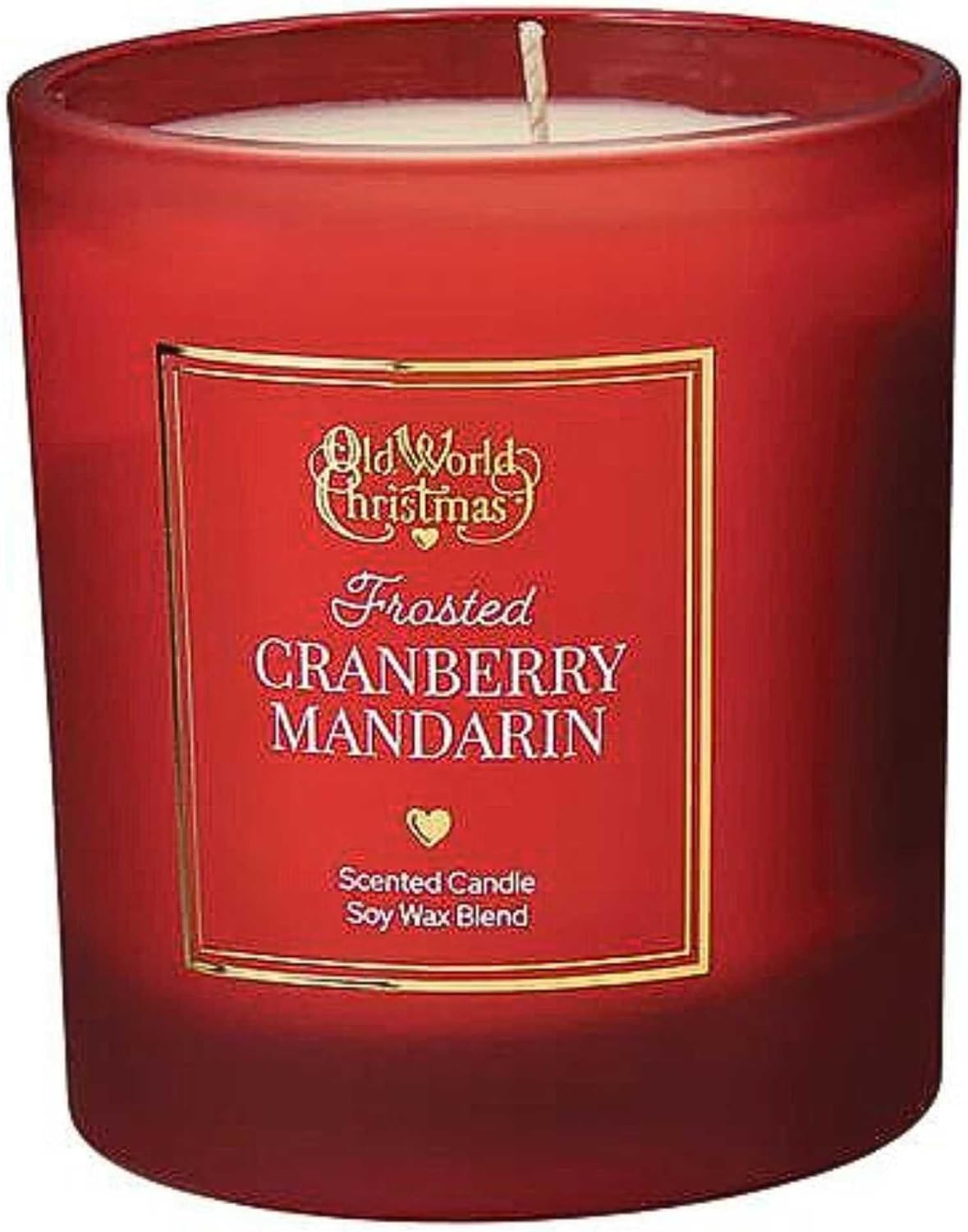 Old World Christmas Frosted Cranberry Mandarin Candle, Hand‑Poured 8 oz Soy Wax Blend with Fruit & Mint Scent, 60 Hour Burn, Vegan & Cruelty‑Free