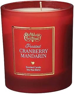 Old World Christmas Frosted Cranberry Mandarin Candle, Hand‑Poured 8 oz Soy Wax Blend with Fruit & Mint Scent, 60 Hour Burn, Vegan & Cruelty‑Free