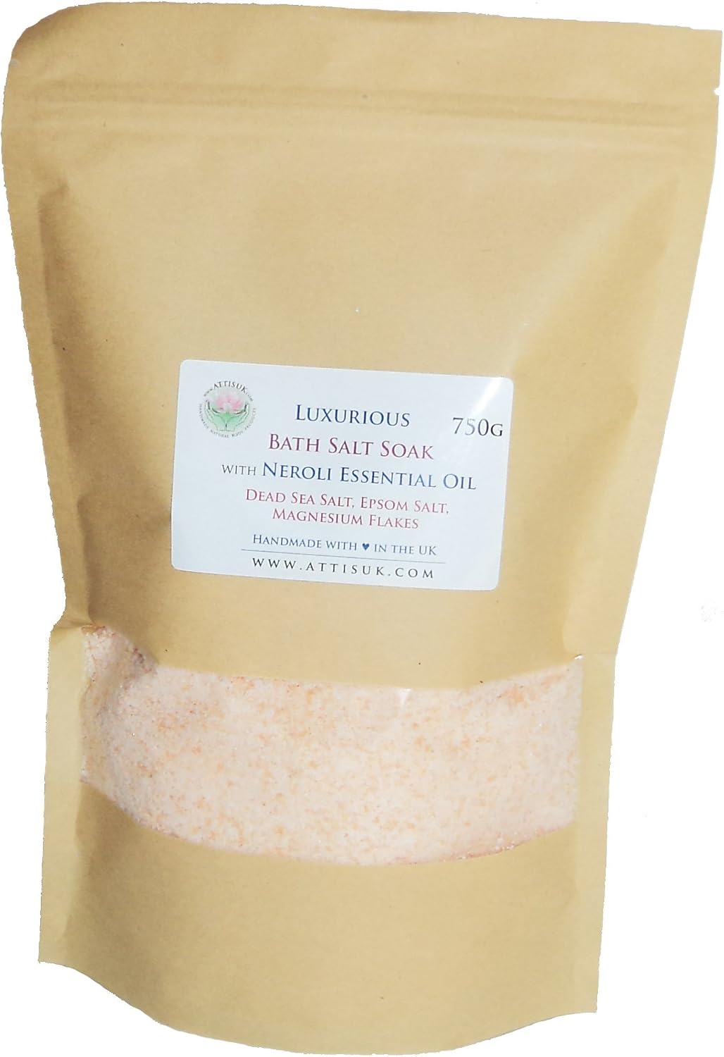 ATTIS Luxurious Bath Salt Soak with Neroli Essential Oil, Dead Sea Salt, Magnesium Flakes, Epsom Salt, Himalayan Pink Salt | Vegan | Hand Made | Relaxing | Refreshing | Calming | (26.45oz)