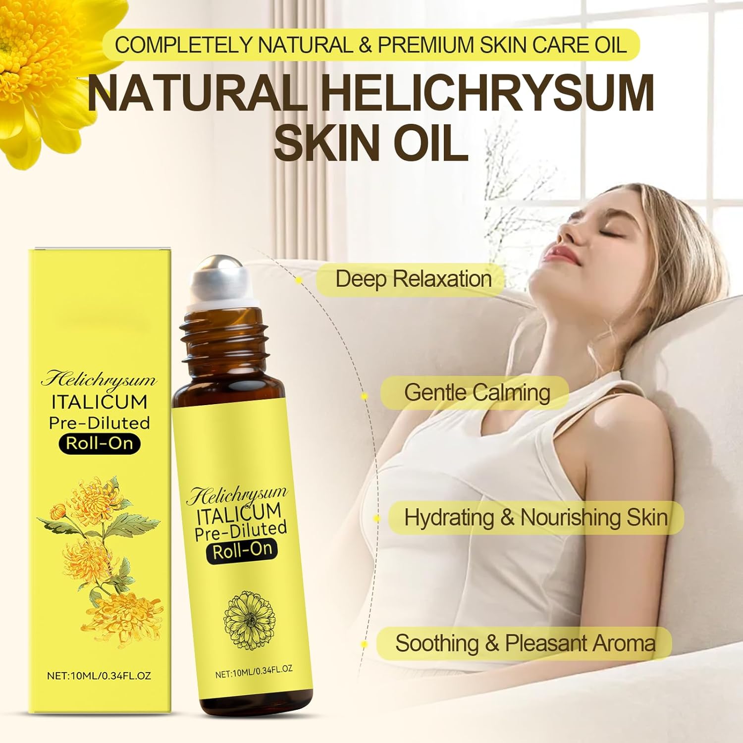 Helichrysum Oil & Castor Oil Roll On, Aromatherapy for Skin Vitality & Anti-Aging, Natural Skin Care, Pure, Organic, Moisturization, Nourishing, 2 PCS (10ML)