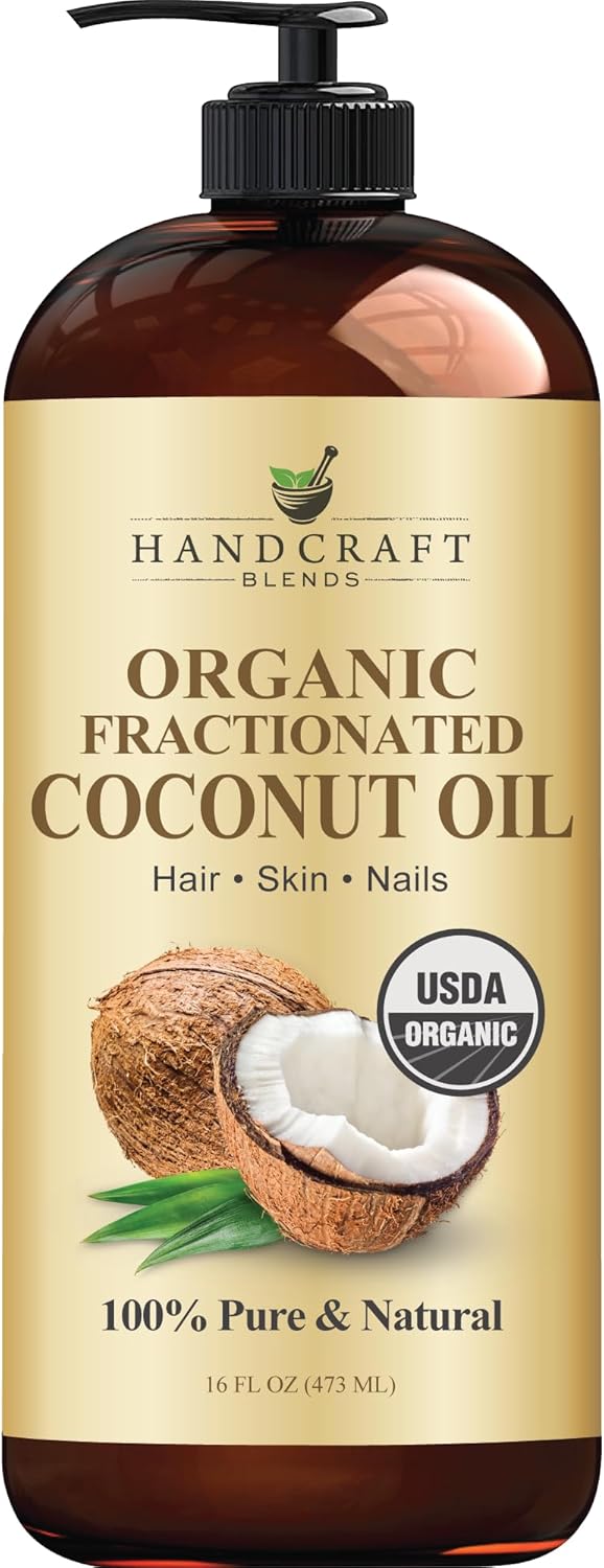 Handcraft Blends Organic Fractionated Coconut Oil | 100% Pure and Natural | Bath & Body Oil | Premium Grade Carrier Oil | Skin | Hair | Body | Massage | Hexane-Free | 16 Fl Oz