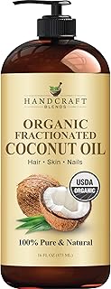 Handcraft Blends Organic Fractionated Coconut Oil | 100% Pure and Natural | Bath & Body Oil | Premium Grade Carrier Oil | Skin | Hair | Body | Massage | Hexane-Free | 16 Fl Oz