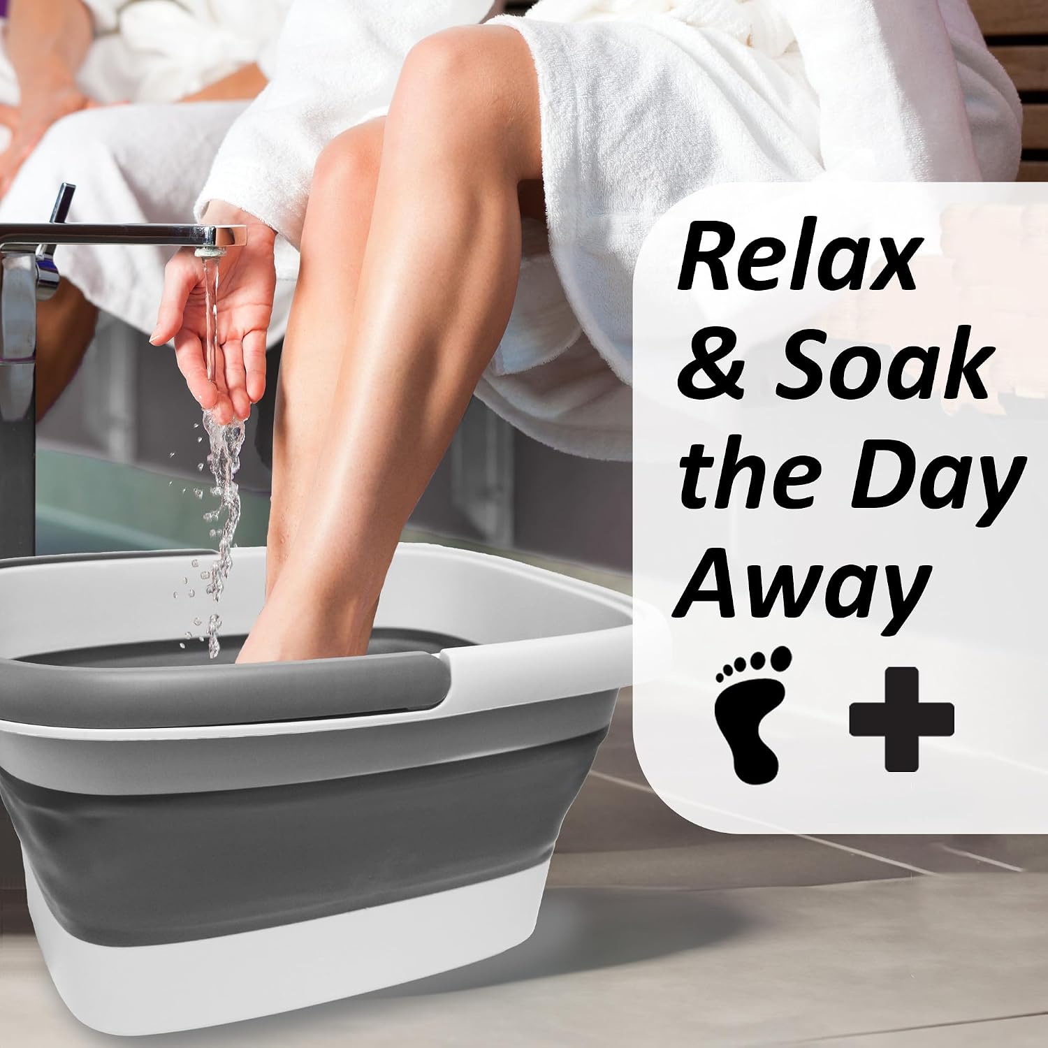 Extra Large Collapsible Foot Bath Soaking Basin Tub: Foot Spa Bucket, Pedicure Foot Spa Products, Soaker Bowl, Foot Care Gift, White The Foot Medic