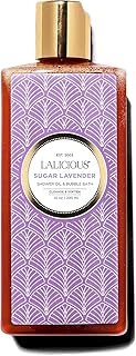 LALICIOUS Sugar Lavender Shower Oil & Bubble Bath, Moisturizing Body Wash with Topical Probiotics & Grapeseed Oil, Multi-Use Softening Cleanser for Shower, Bath & Shaving, 10 oz