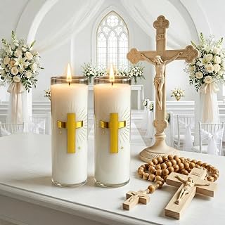 White Beeswax Candle – 2 Pack, 160-Hour, Blessed for Church, Wedding, Prayer & Home – Christian Gift for Women