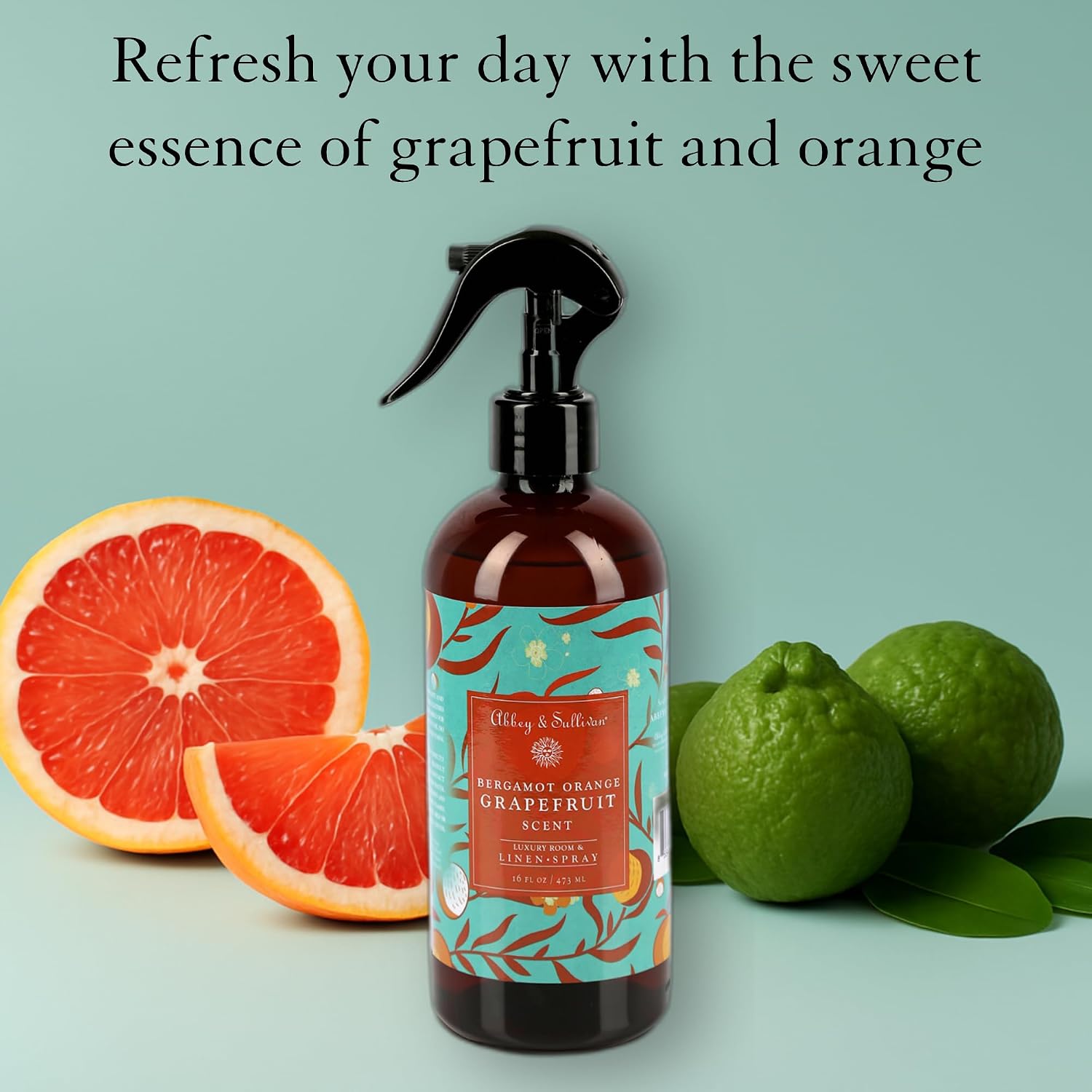 Abbey & Sullivan Linen Spray, Bergamot Orange Grapefruit, Fabric Freshener and Fragrance Room Spray, Pack of 2, 16 oz