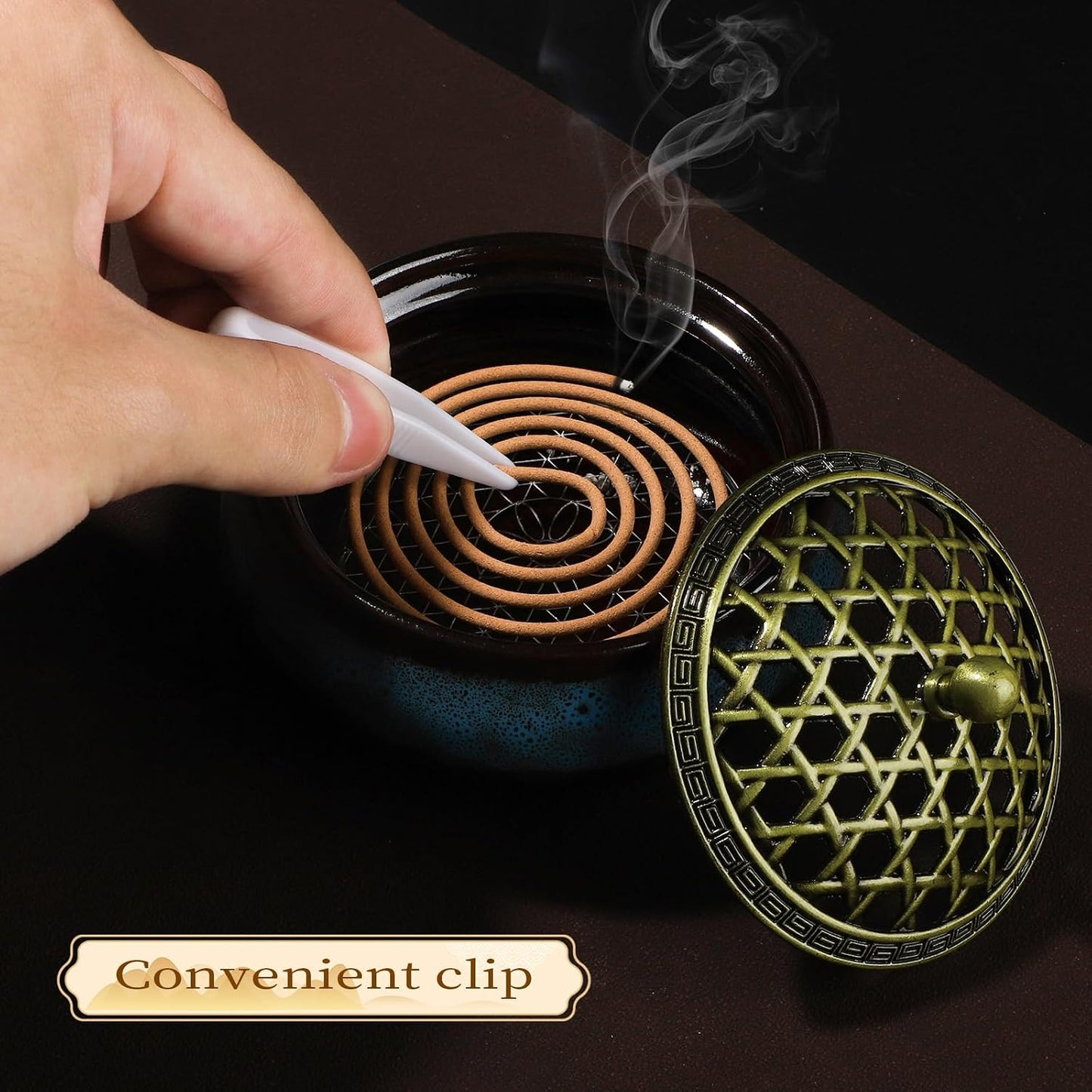 Incense Holder, Ceramic Incense Burner, Spiritual Gift, Durable & Elegant Design for Yoga, Altar, or Relaxation,Large Capacity Incense ash Catcher. (Fambe Blue)
