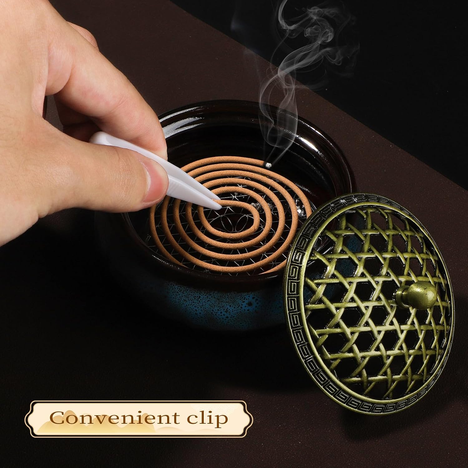 Incense Holder, Ceramic Incense Burner, Spiritual Gift, Durable & Elegant Design for Yoga, Altar, or Relaxation,Large Capacity Incense ash Catcher. (Fambe Blue)