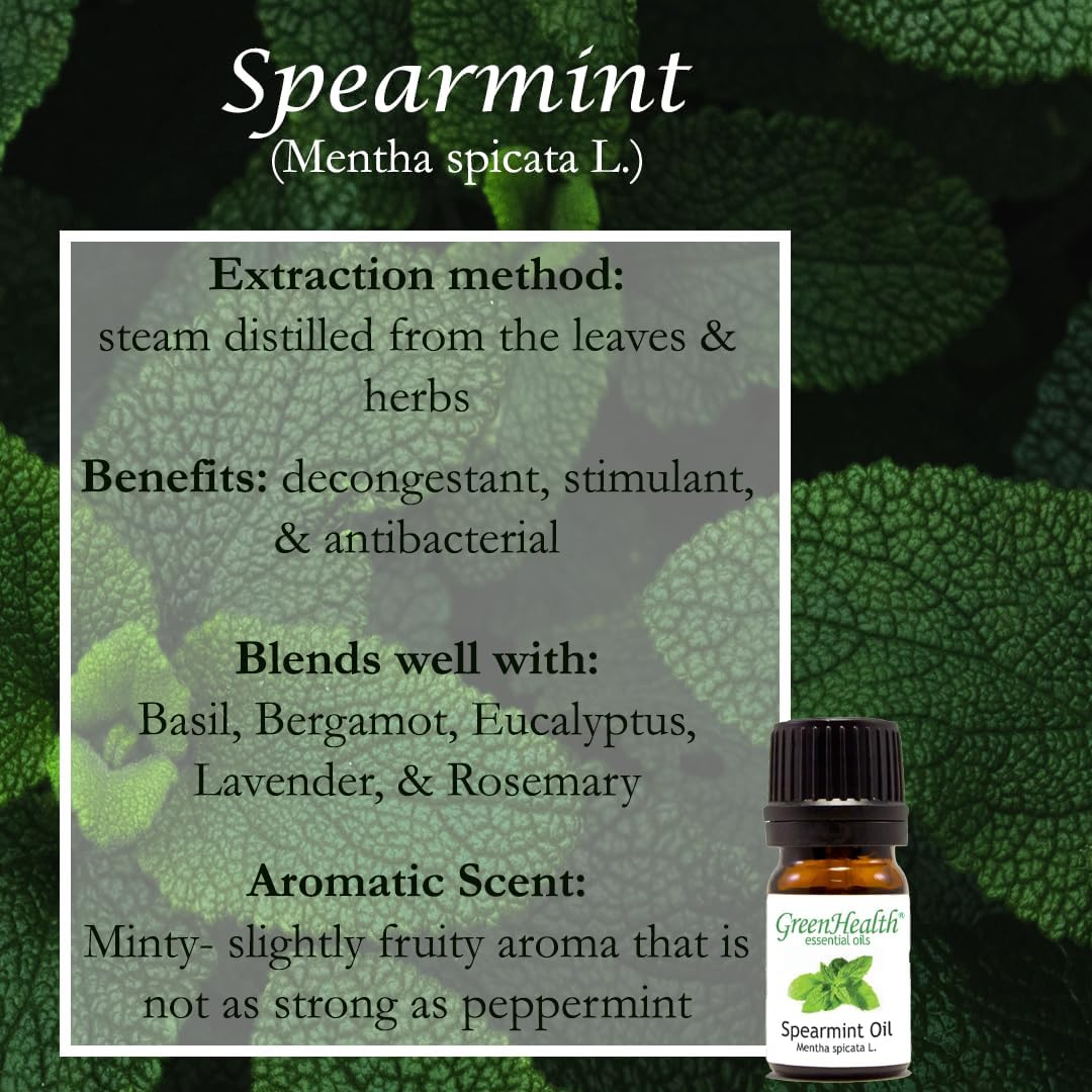 Spearmint Essential Oil – 8 fl oz (237 ml) Aluminum Bottle w/Plug Cap – 100% Pure Essential Oil – GreenHealth
