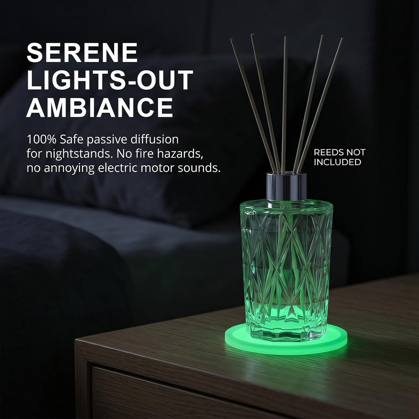 Glass Reed Diffuser Bottle Diamond Jar for Home Aromatherapy, Nightlight Glow Coaster & Cap, Luxury Bathroom Decor, Pairs with Soap Dispenser, 6.8oz Clear（Reeds Not Included）