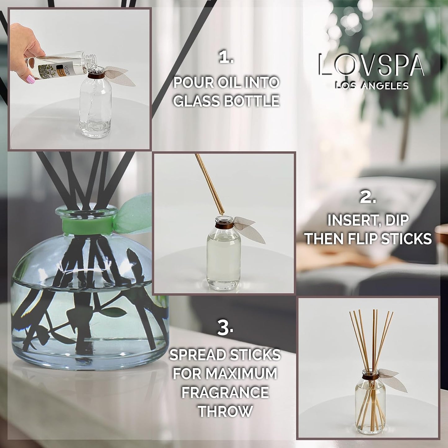 Coconut & Eucalyptus Diffuser Oil Refill, 4 oz, Fragrance, Spa Aroma | Coconut, eucalyptus, and mint profile, includes replacement reeds, guest bathroom, powder room, home scent, entryway