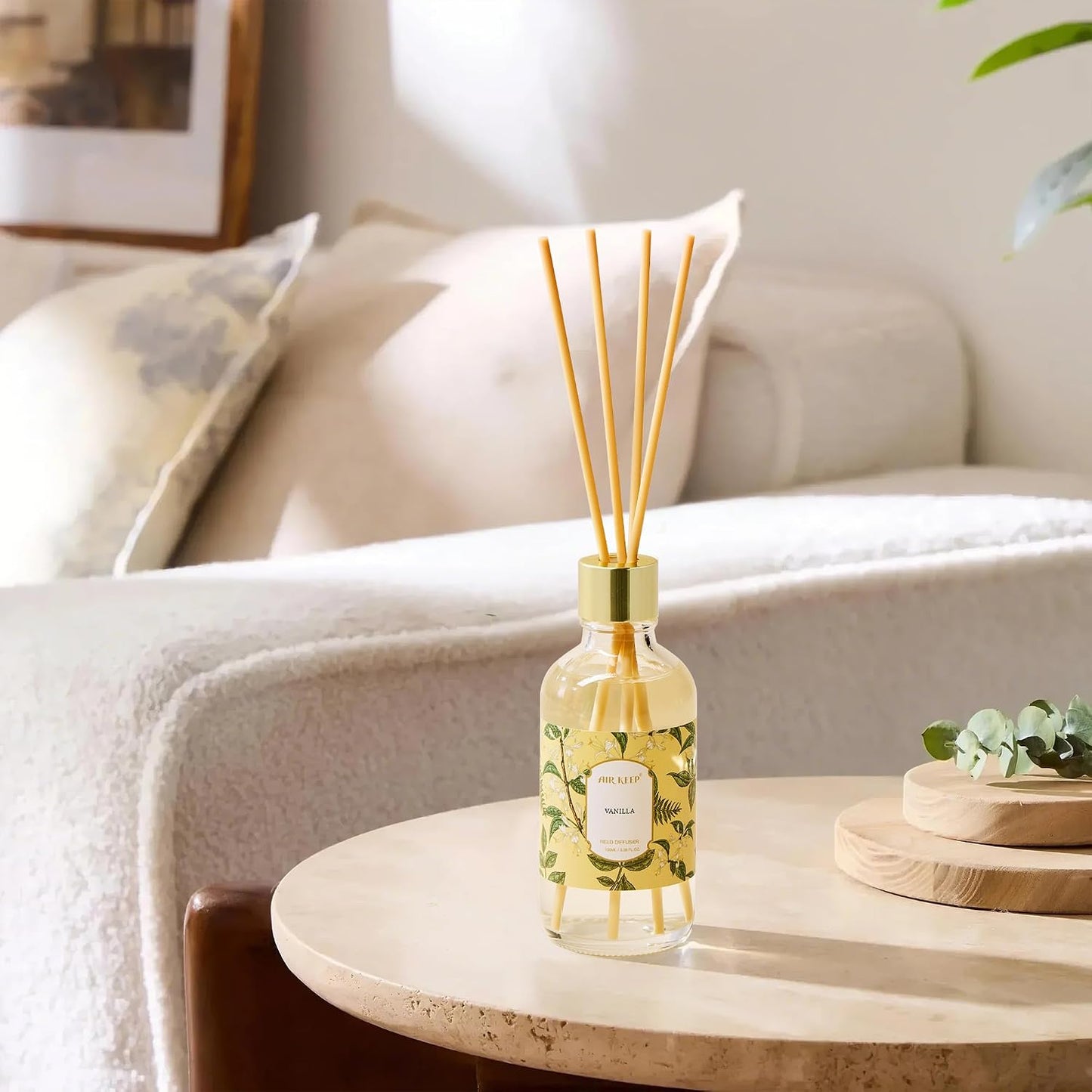 Airkeep Reed Diffuser Oil Set with Reed Sticks,Vanilla Aromatherapy Oil Scent Diffuser for Home Office Bathroom Decoration Perfume and Gifts 3.38 oz/100ml