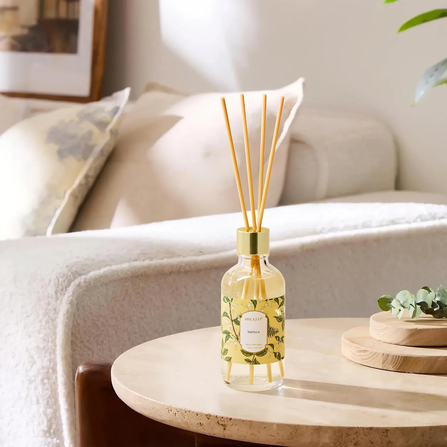 Airkeep Reed Diffuser Oil Set with Reed Sticks,Vanilla Aromatherapy Oil Scent Diffuser for Home Office Bathroom Decoration Perfume and Gifts 3.38 oz/100ml