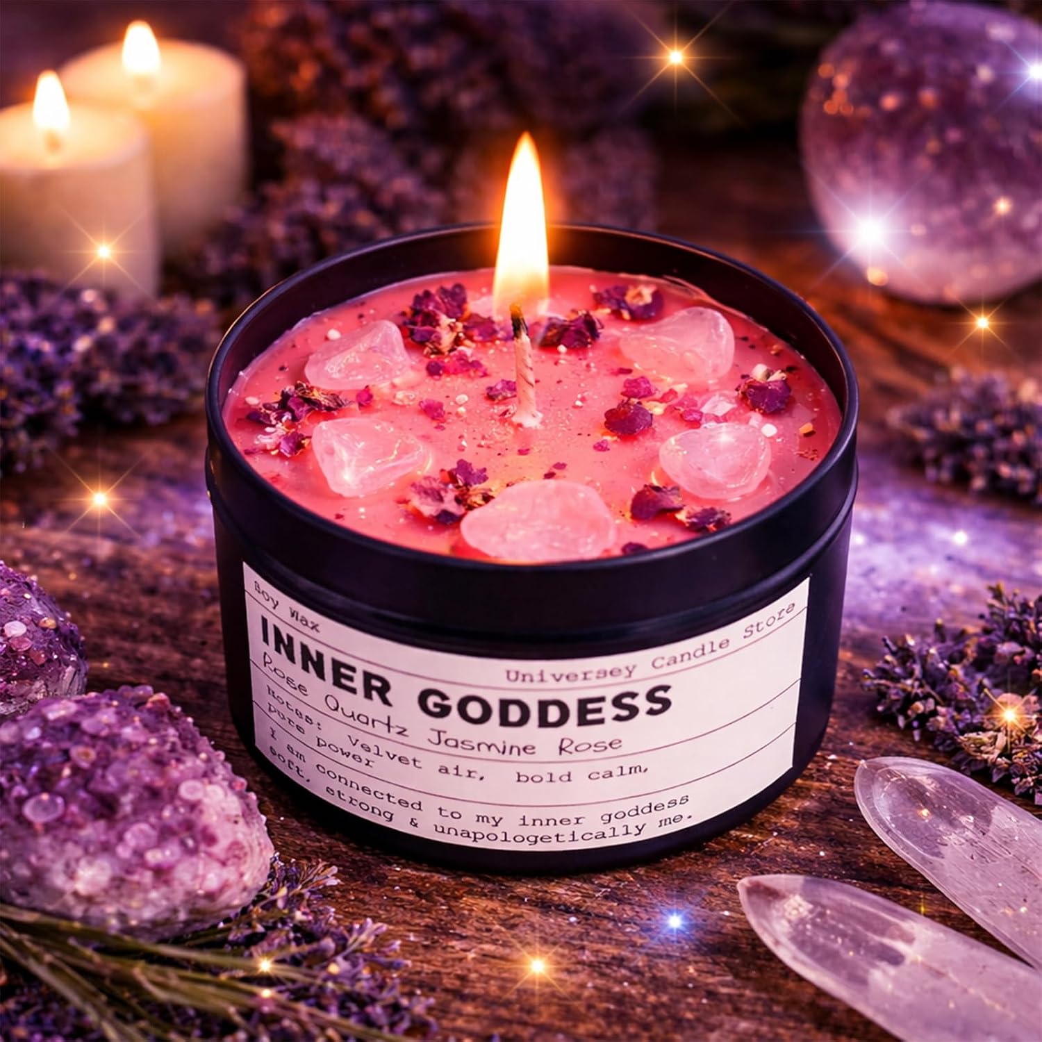 Inner Goddess – Rose Quartz Candle | Vegan Spiritual Candle for Self-Love, Heart Healing & Feminine Energy | Christmas Gift