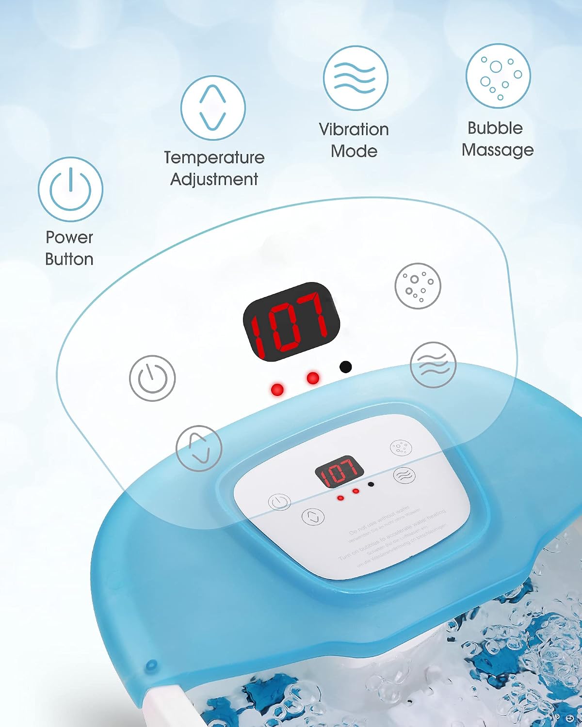 N A Foot Spa/Bath Massager with Heat, Bubbles & Vibration, Removable Pedicure Stone, 16 Shiatsu Massage Rollers, Adjustable Temperature, Heated Foot Bath Home Use