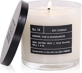 Lulu Candles | Jasmine, Oud & Sandalwood | Luxury Scented Soy Jar Candle | Hand Poured in The USA | Highly Scented Long Lasting (6 Oz.)