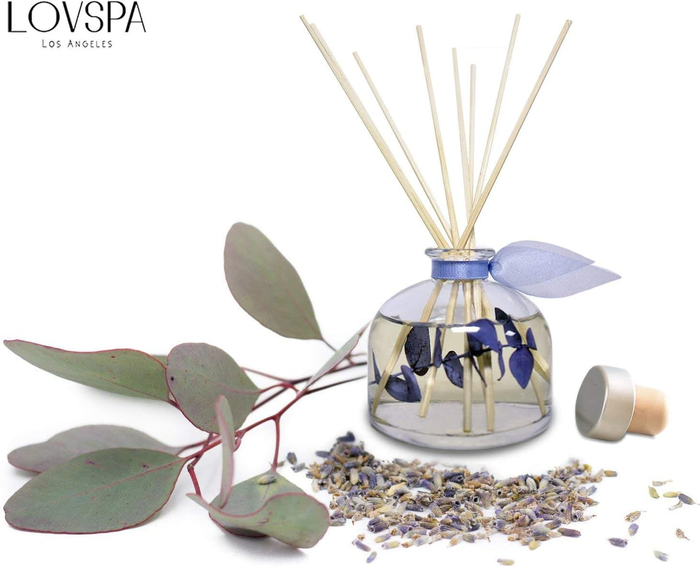 Reed Diffuser Set, DE-Stress Lavender Eucalyptus Scented Oil Diffuser with Sticks, Home Fragrance Accessories for Bathroom Shelf Decor, Aroma Diffusers for Home or Office Desk, USA Made