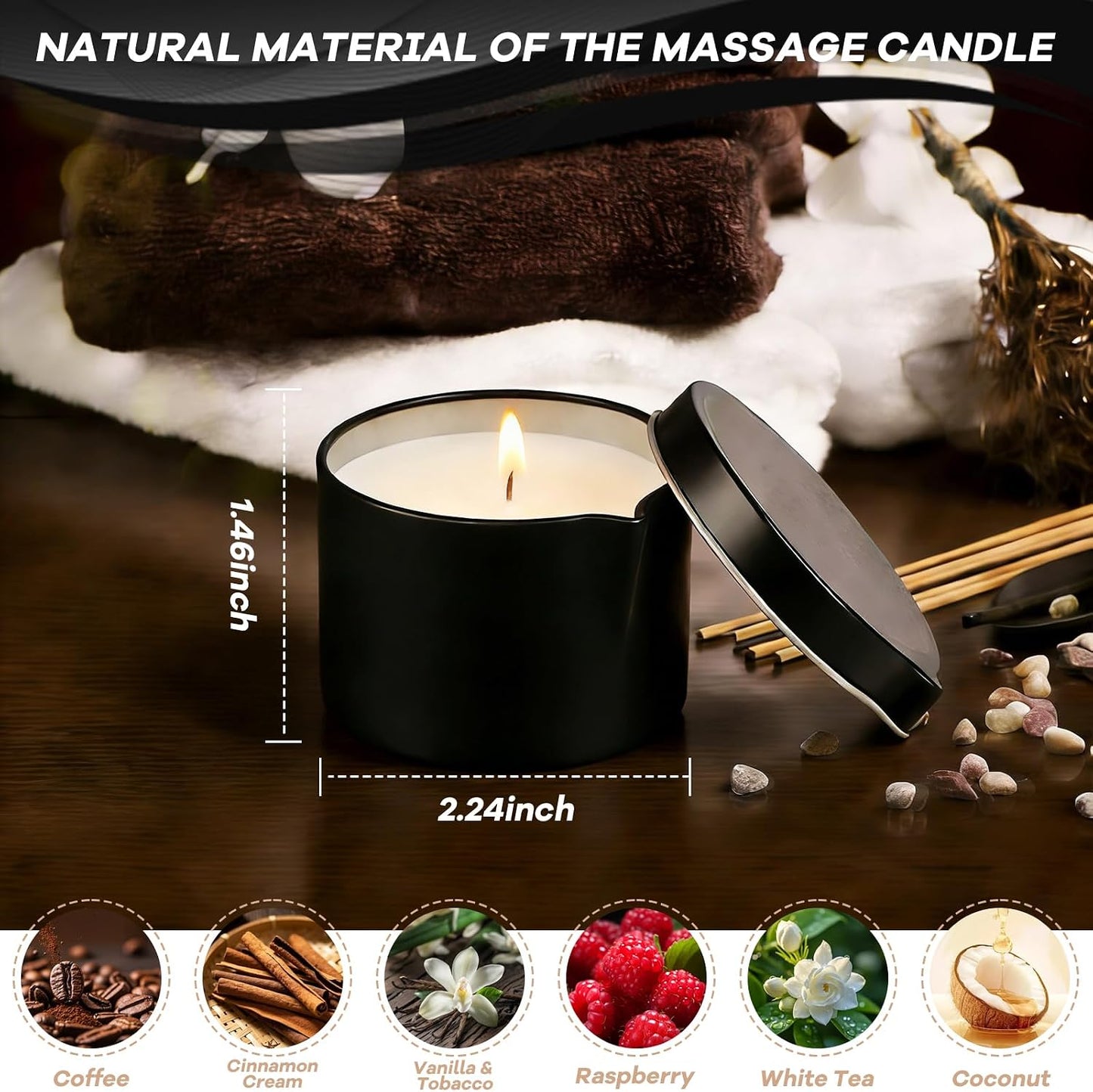 Massage Candle Set, 6 Pack Low Temperature Soy Wax Candles that Melt into Nourishing Body Oil with Jojoba & Shea Butter, Home Spa Relaxation Gift - 2.35oz, 6 Scents