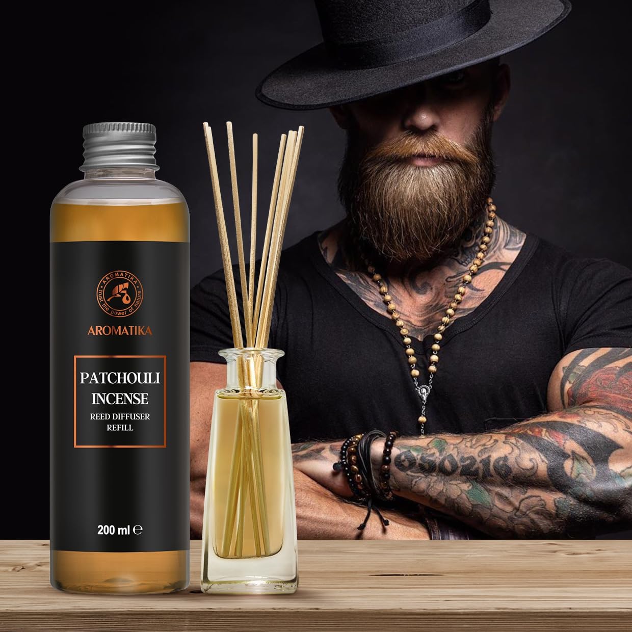 Reed Diffuser Refill Patchouli-Frankincense 6.8Fl Oz - Aroma Refill for Reed Diffuser - Long Lasting Home Fragrance - Air Freshener - Warm Scent - Aromatherapy - Home Decor - Air Diffuser