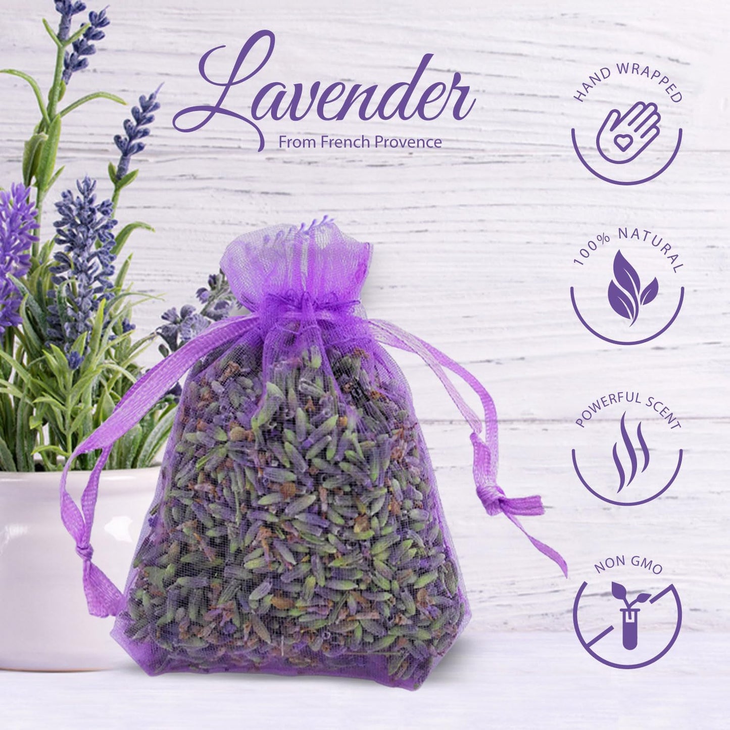 OLILLY - Premium Lavender Sachets from Provence France – 12 Natural Dried Lavender Bags – Luxury Linen & Closet Freshener – Long Lasting Lavender Fragrance – Elegant Organza Sachets