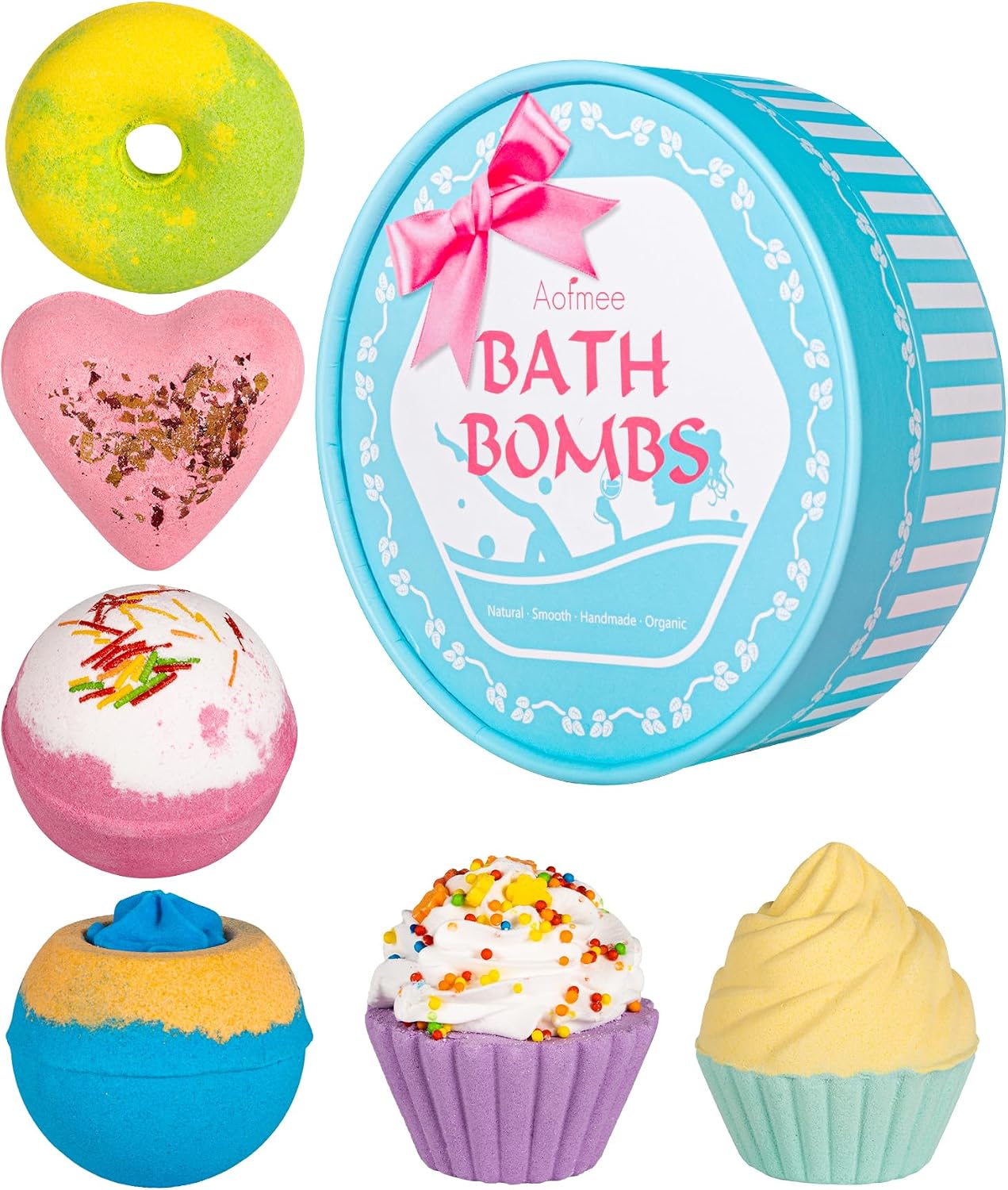 Aofmee Bath Bombs, 6 Natural Bath Bomb Gift Set for Women Kids Girls, Handmade Bathbombs for Bubble Spa Bath, Birthday Mothers Day Gifts Ideal for Her/Him, Wife, Girlfriend