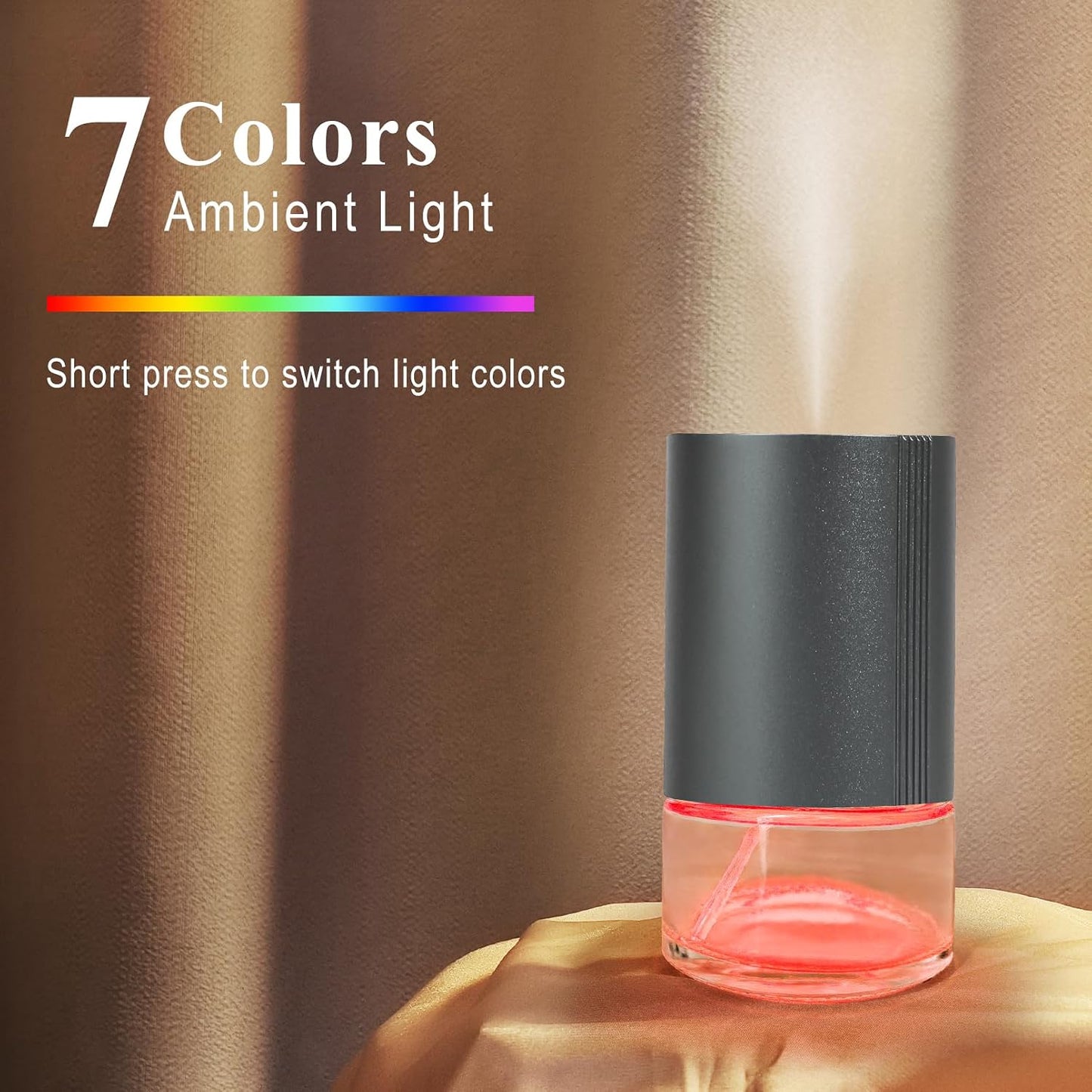 Essential Oil Diffuser, Waterless Scent Diffusers for Home, 100ml Capacity Atomizing Humidifier, Rechargeable Air Freshener Machine with 7-Color Ambient Light for Car Office (Grey)