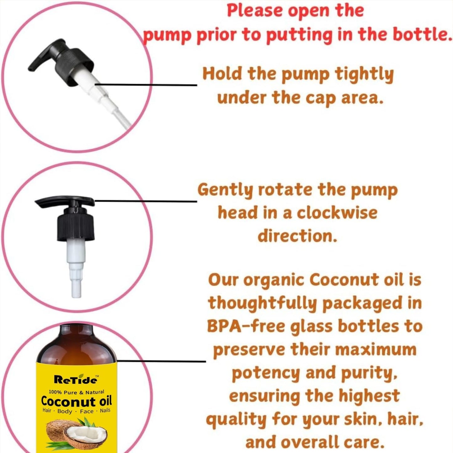 Organic Fractionated Coconut Oil, Cold Pressed Pure Liquid Carrier Oil with Pump, Hexane Free, Glass Bottle, 8 Fl Oz